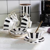 Nordic Phnom Penh Dot Vertical Line Ceramic Coffee Tea Set Restaurant Household Bone China Coffee Pot Cup Holder Flower Tea