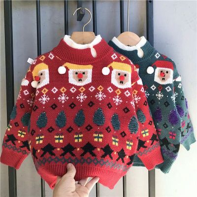 Christmas Children Sweater Autumn Clothing 3-10Y Baby Girls Boys Knitwear Pullover Knitted Sweater 2023 Kids Party Sweaters New