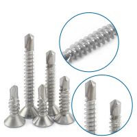 Luchang 100ชิ้น410สแตนเลส M4.2ข้ามแบน Countersunk หัวฟิลลิปตนเองเจาะหางสกรูกลอนแตะสกรู