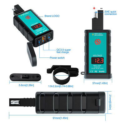 ที่ชาร์จรถจักรยานยนต์ SAE Plug To USB Type-C Socket 12V USB Motorbike Fast Charging Adapter With Voltmeter Waterproof Switch