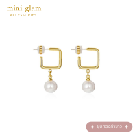 Miniglam Miki Gold Metal Pearl Drop Earrings ต่างหูเมทัลลิคสีทองและไข่มุกชุบทองคำขาว