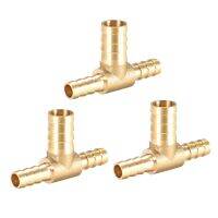 uxcell 3pcs 8x12x8mm Brass Hose Reducer Barb Fitting Tee T-Shaped 3 Way Barbed Connector Air Water Fuel Gas Oil etc.