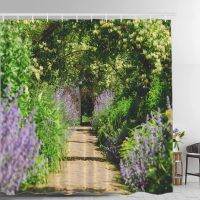Battery European Flowers Scene Garden Decoration Shower Curtain Honeysuckle Arch Sunny Day English Country Decor Shower Curtain for Shower Stall Bathroom Waterproof of Standard Si