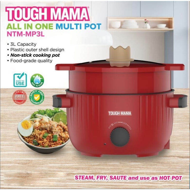 Tough Mama NTMMP3L RED Multicooker Nonstick Electric Cooker All in one Multipot 3L Big Size