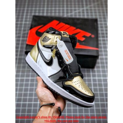[HOT] ✅Original NK* Ar J0dn 1 Rtero High N- R- G- Patent Gold Toe Basketball Shoes Skateboard Shoes{Free Shipping}