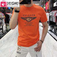 Yushu สั้นเสื้อยืดชายฤดูร้อนใหม่สไตล์เกาหลีสไตล์เสื้อยืดลำลอง Men S All-Match Rhinestone เสื้อคอตตอน