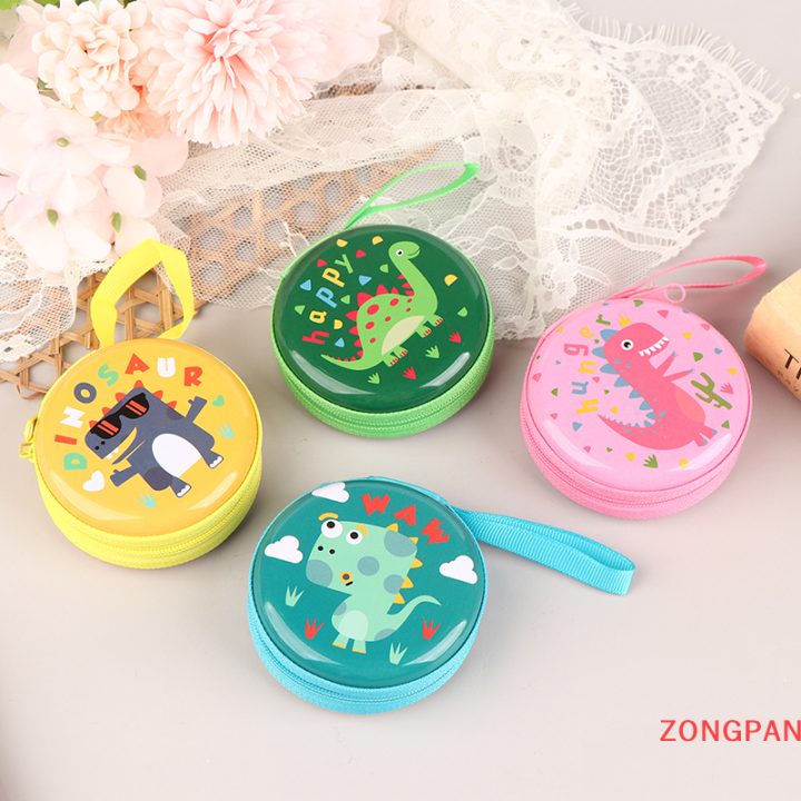 zongpan-กระเป๋าไดโนเสาร์ที่น่ารักกระเป๋าใส่เหรียญทรงกลมพิมพ์ลายน่ารักกระเป๋าสตางค์มีซิปกระเป๋าสตางค์สำหรับเด็กหญิงเด็กชายที่เก็บหูฟัง