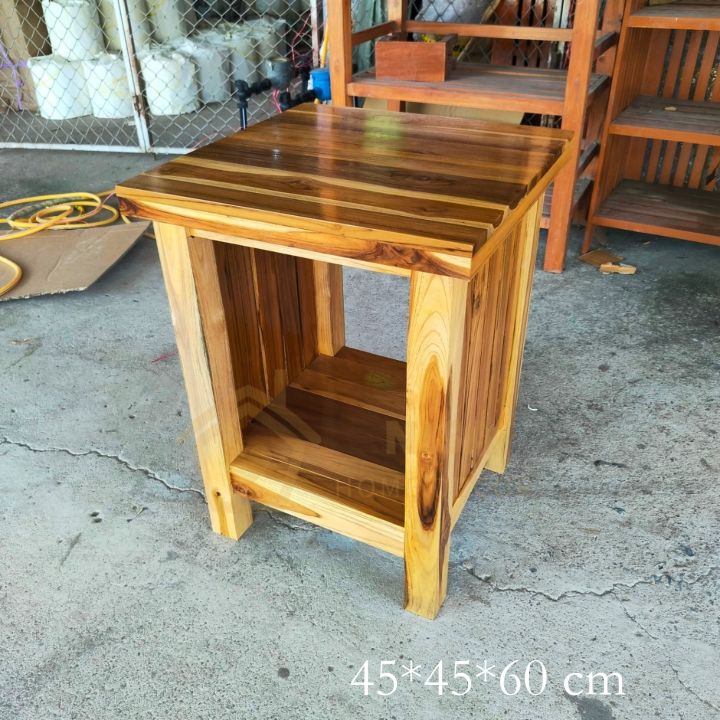 nisa-โต๊ะวางข้างเตียงไม้สัก-45-45-สูง-60-cm-สีเคลือบใส-มีรับประกัน-โต๊ะไม้สัก-วางของ-โต๊ะวางแจกัน