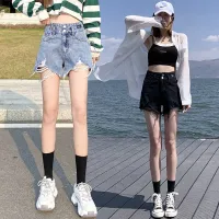 High-Waisted Denim Shorts Womens 2021 Summer New Korean Version Loose Black Thin White A-Line Outerwear Hot Pants