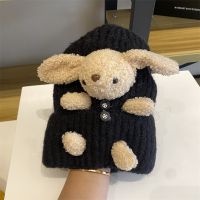 Cute Rabbit Doll Thick Wool Hooded Hat Women 2021 Winter Hat Ladies Knitted Hat Outdoor Ear Protection Warm Plus Velvet Knitted