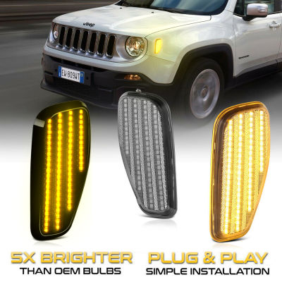 2pc Clear Lens Led Front Side Marker Light For Jeep Renegade BU 2014-2021 Full Led Turn Signal Lamps Amber Color OEM: AA