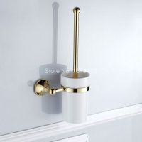 ﹊☄✌ Luxury Gold Color Brass Bath Hardware Wall Mounted Toilet Brush Holder Set White Brush Ceramic Cup Bathroom Accessory aba879