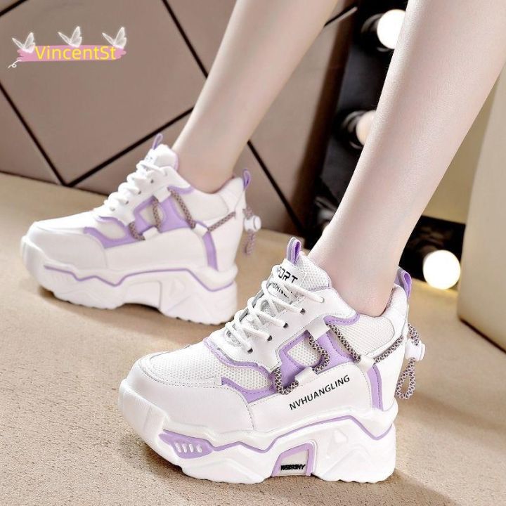 Wiskunde terugbetaling opleiding Women Hidden Heels Wedge Platform Casual Sports Sneaker Running Shoes Kasut  Perempua Wanita Wedge Inner Height Increase Women's Shoes 8cm Thick Bottom  2022 Summer Thin Breathable White Shoes Comfortable Height Increasing Shoes  
