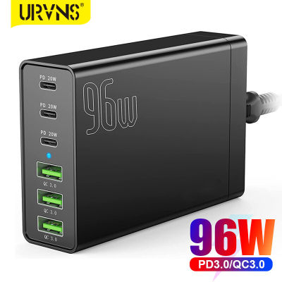 URVNS 96W 6พอร์ต USB C สถานีชาร์จ,แบบพกพา Multiport USB C ผนังชาร์จ PD อะแดปเตอร์ได้อย่างรวดเร็วกับ3พอร์ต USB-C 3พอร์ต USB-A สำหรับ 14 13 Pro Max, Series, Samsung Galaxy83006