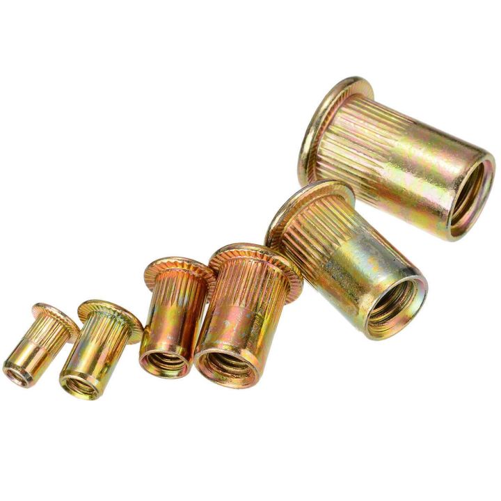128pcs-m3-m4-m5-m6-m8-m10-m12-carbon-steel-rivet-nuts-flat-head-rivet-nut-multi-sizes-insert-rivet-nuts-set-hardware-parts