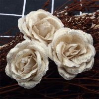 +30pcm Silk Gold Artificial Rose Flower Heads Decorative Flowers for Wedding Home Party Decoration Mini DI Y Fake Flower Wall ！