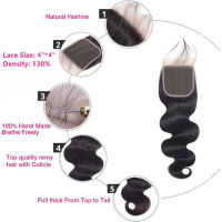 บลิงผม4X4ลูกไม้ปิดบราซิล Body Wave 100 ผมมนุษย์ปิดผมเด็กฟรีกลางสามส่วน Remy สีธรรมชาติ