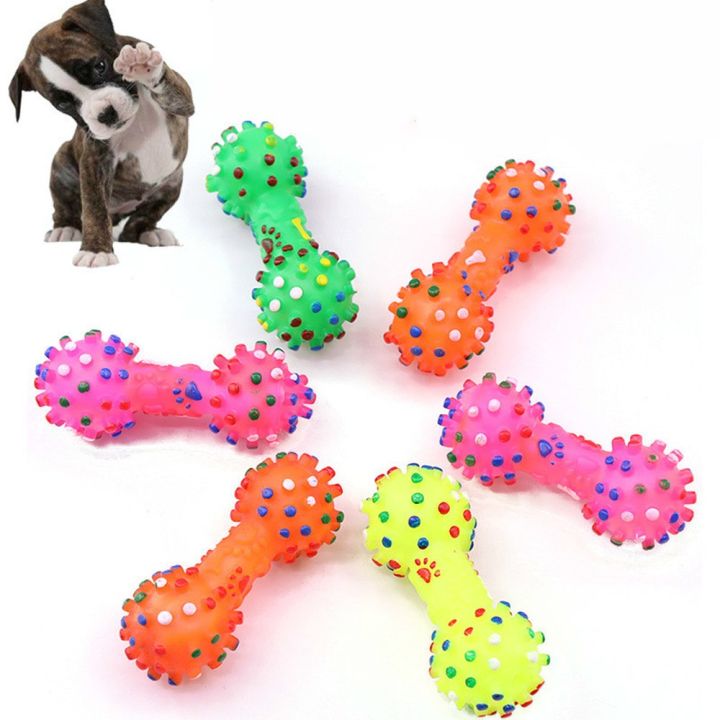 1pcs Pet Dog Cat Puppy Sound Polka Dot Squeaky Toy Rubber Dumbbell Chewing  Funny Toy 