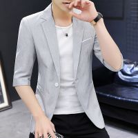 ZZOOI 2022 Solid color mid-sleeve handsome small suit mens summer new Korean version of the youth slim half-sleeve suit men clothing