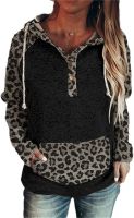 YIZHIWANG Buttons Drawstring Hooded Tops Leopard Print Sweatshirt Women Patchwork Hoodies Casual Autumn Winter Clothing