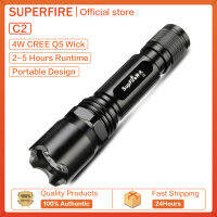 C2 SUPERFIRE ไฟฉายแรงสูงไฟฉายจิ๋ว LED ระยะยาวสำหรับสว่างมากๆกันน้ำในครัวเรือนของหวัง