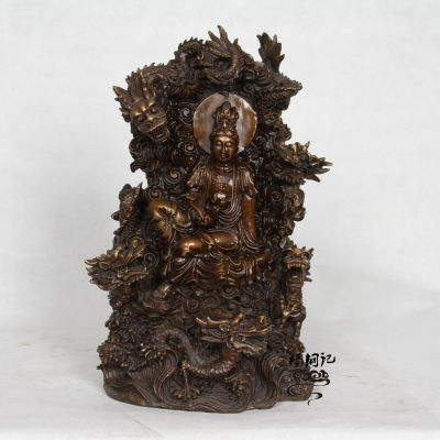 100% High-quality สีน้ำตาล Wulong Guanyin เครื่องประดับงานฝีมือ Bronze พระพุทธรูปทิเบต