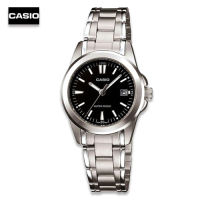 Velashop นาฬิกาข้อมือผู้หญิง Casio  สีเงิน/หน้าดำ สายสเตนเลส รุ่น LTP-1215A-1A2DF, LTP-1215A-1A2, LTP-1215A