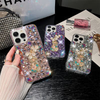 เคส iPhone 15 14 Pro Max 13 12 11 Pro Max XS Max 13 12เคสโทรศัพท์แจกัน3D พลอยเทียมดอกไม้หรูหราเคสโทรศัพท์แวววาวเต็มรูปแบบ