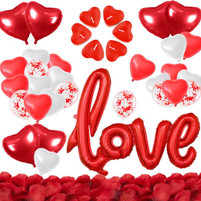 วันวาเลนไทน์ลูกโป่งตกแต่ง XXL จดหมายรักบอลลูนหัวใจเทียนกลีบกุหลาบสีแดงหัวใจสีขาว C Onfetti ลูกโป่งสำหรับ St V