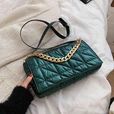 Thick Chain Padded Design Minimalist Quilted Flap Square Crossbody Bag for Women 2022 Brand Luxury Ladies Shoulder Handbags
