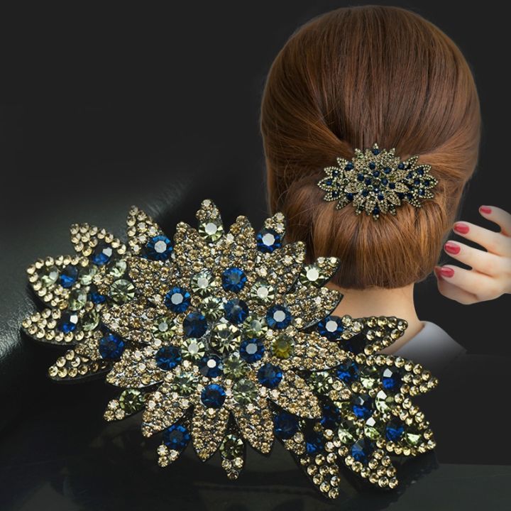 Korean temperament Rhinestone hairpin simple headdress horsetail clip  spring clip women's Hair accessories 