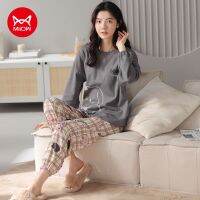 MiiOW Plaid Cotton กางเกงขายาวฤดูใบไม้ร่วงและฤดูหนาวชุดนอนชุดนอนสตรีชุด Homewear KY-8704