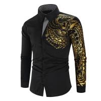 Mens Clothing Shirt Mens Luxury Gold High Quality Long Sleeve Shirt Business Dress Black Male Dress Prom Social Print Shirt