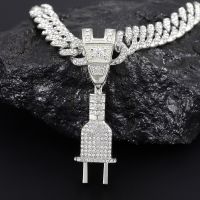 new Men Women Hip Hop PLUG Letter Pendant Necklace with 16mm Crystal Cuban Chain HipHop Iced Out Bling Necklaces Fashion Jewelry Fashion Chain Necklac