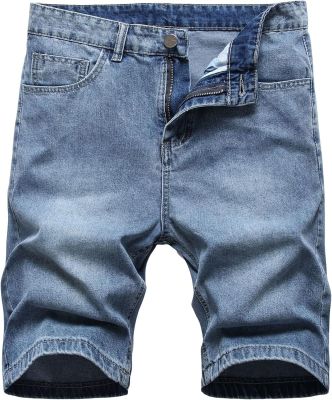 Mens Rolled Stretch Short Jeans Summer Vintage Flex Fit Denim Shorts Washed Straight Jean Shorts for Men