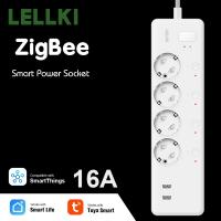 LELLKI Zigbee ปลั๊กไฟ Kr Usb Usb Plug Tuya จับเวลาชีวิตอัจฉริยะที่บ้าน16A 220V Germany ปลั๊กอียูสายไฟต่อ Alexa Smartthings