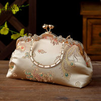 Vintage Embroidery Clutch Handbag Women Solid Satin Diamond Evening Bag Elegant Female Dinner Chain Messenger Bag Purse X376H