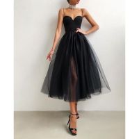 COD DSTGRTYTRUYUY 2023 New Summer Womens Elegant Ball Gown Party Dresses Fashion Ladies Sexy Strapless Tulle Mesh Mid-Calf Evening Wedding Prom Dress Casual Sundress Black White Pink