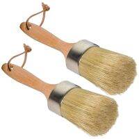 [Kiki tool store] Chalk Paint Brush Stencil Brush2 Pcs Wax Painting Tool Large 2 In 1 Round Natural Bristles for DIY Furniture Home Decor