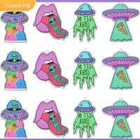 NAMEINB 4รูปแบบ UFO Flying saucer spaceship Charms ยูเอฟโอส อะคริลิค UFO Mouth พร้อมเครื่องรางเอเลี่ยน สีสันสดใส เครื่องรางอวกาศอะคริลิกสีสันสดใส สำหรับตกแต่งพวงกุญแจ