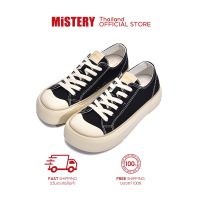 ◎✓ MISTERY รองเท้าผ้าใบหุ้มข้อ สูง 3.5 ซม รุ่น MANGO สีดํา（MIS-1306）