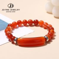 JD Natural Red Agate Striped Bead Rectangle Bar Bracelets Women Handmade Exquisite Trendy Ethic Stretch Yoga Charm Jewelry