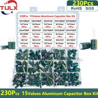 230Pcs/Box Capacitor Kit  Aluminum Electrolytic Capacitors Set 15Values 16V 25V 35V 50V 1uF-470uF Assorted Kit Storage Low ESR