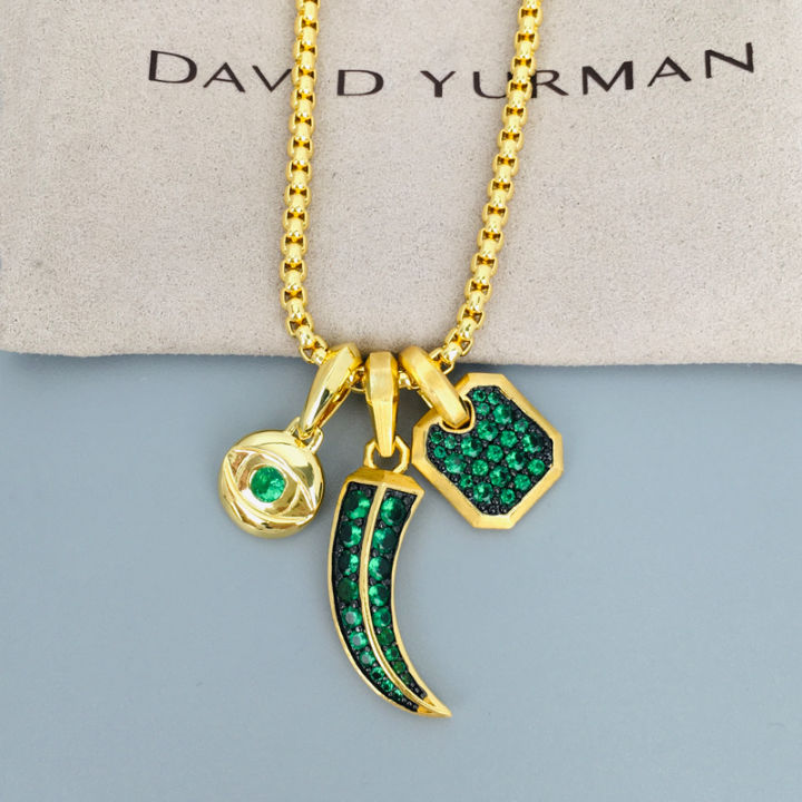 เครื่องประดับยอดนิยมของผู้ชาย-david-yurman-จี้ขนาดเล็ก-evil-eye-amulet-ใน18k-สีเหลืองทองพร้อมสร้อยคอมรกตขายส่ง