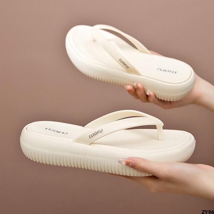 baizhong-luofu-ห้องน้ำรองเท้าแตะสีขาวพื้นหนาลำลองกันลื่นแบบใหม่คลิปหนีบแฟชั่นส้นสูงสวมใส่ได้