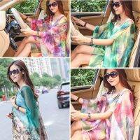 DD Store New Summer Women Long Sunscreen UV Protection Velvet Chiffon Flowers Beach Printed Scarf Scarves &amp; Wraps