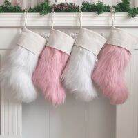 Christmas Stocking Pink White  Fur  Christmas Tree Ornaments Decor Christmas Gift Bags New Year Socks Tights