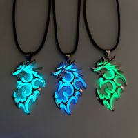 Vintage Punk Luminous Glowing In The Dark Moonstone Dragon Pendant Necklace Charm Men 39;s Boys Beach Party Jewelry Gift