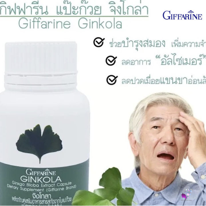 ส่งฟรี-แปะก๊วย-สารสกัดจากใบแปะก๊วย-เพิ่มความจำ-สมองเสื่อม-อัลไซเมอร์-เวียนหัว-บ้านหมุน-กิฟฟารีน-จิงโกลา-giffarine-ginkola-60-แคปซูล-พร้อมส่ง