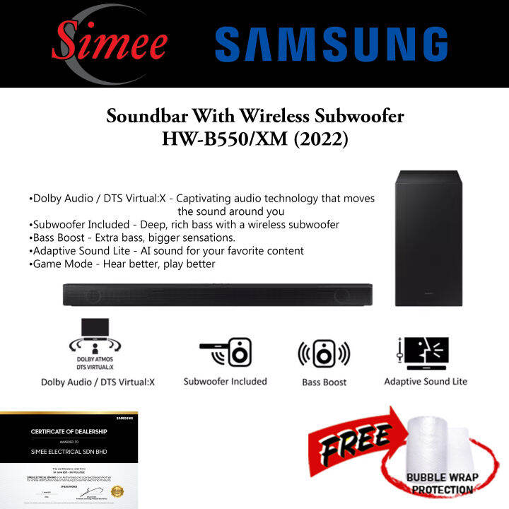 [NEW 2022] Samsung 2.1Ch Soundbar With Wireless Subwoofer HWB550 410w
